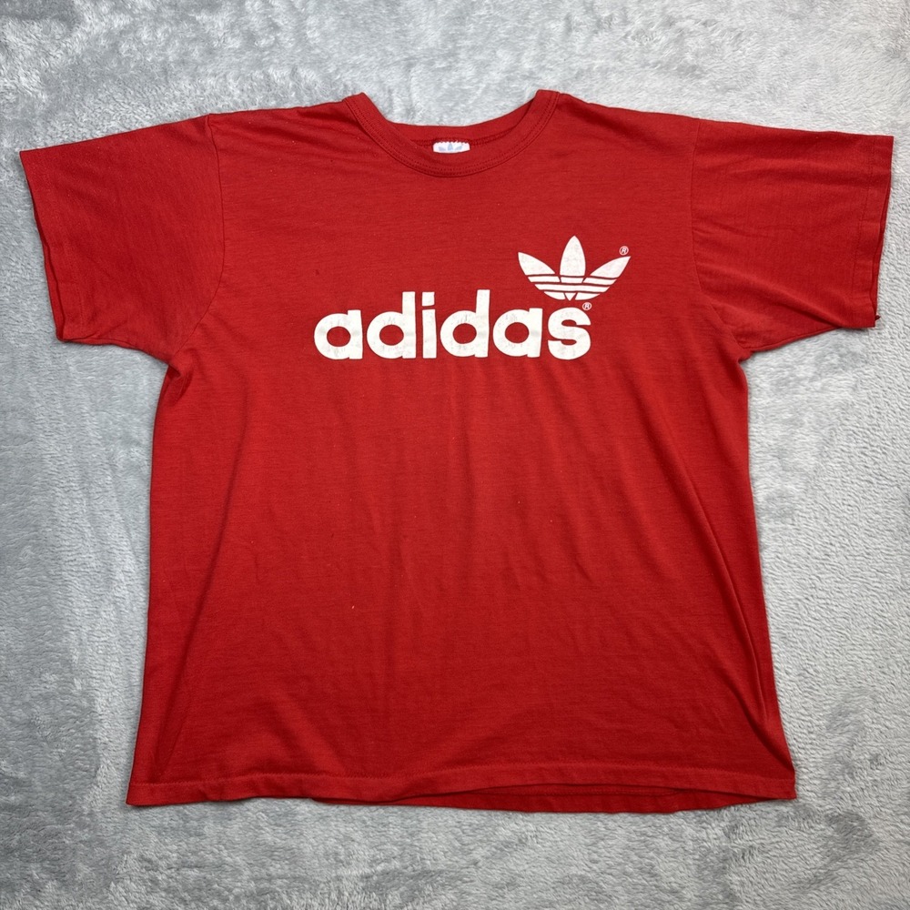 Vintage Adidas T Shirt Men XL Red Distressed Faded Paint Splatter 80s